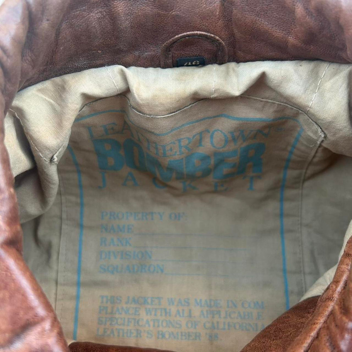 Vintage 1980s A-2 Brown Leather Town Leather Bomber Jacket Size 46
