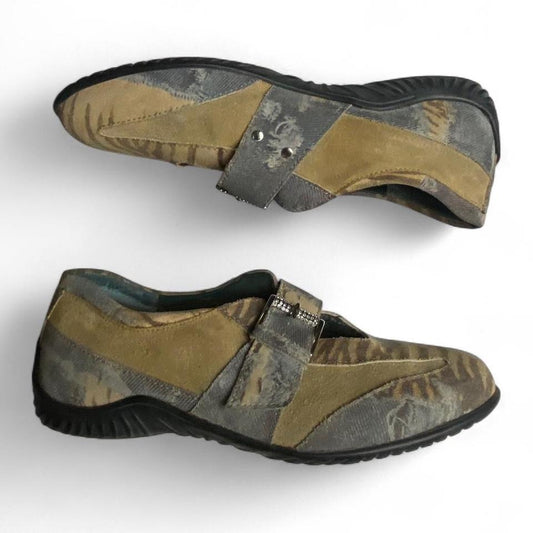 Elle Sport Romu’s Tan Suede Zebra Rhinestone Buckle Women’s Sneaker