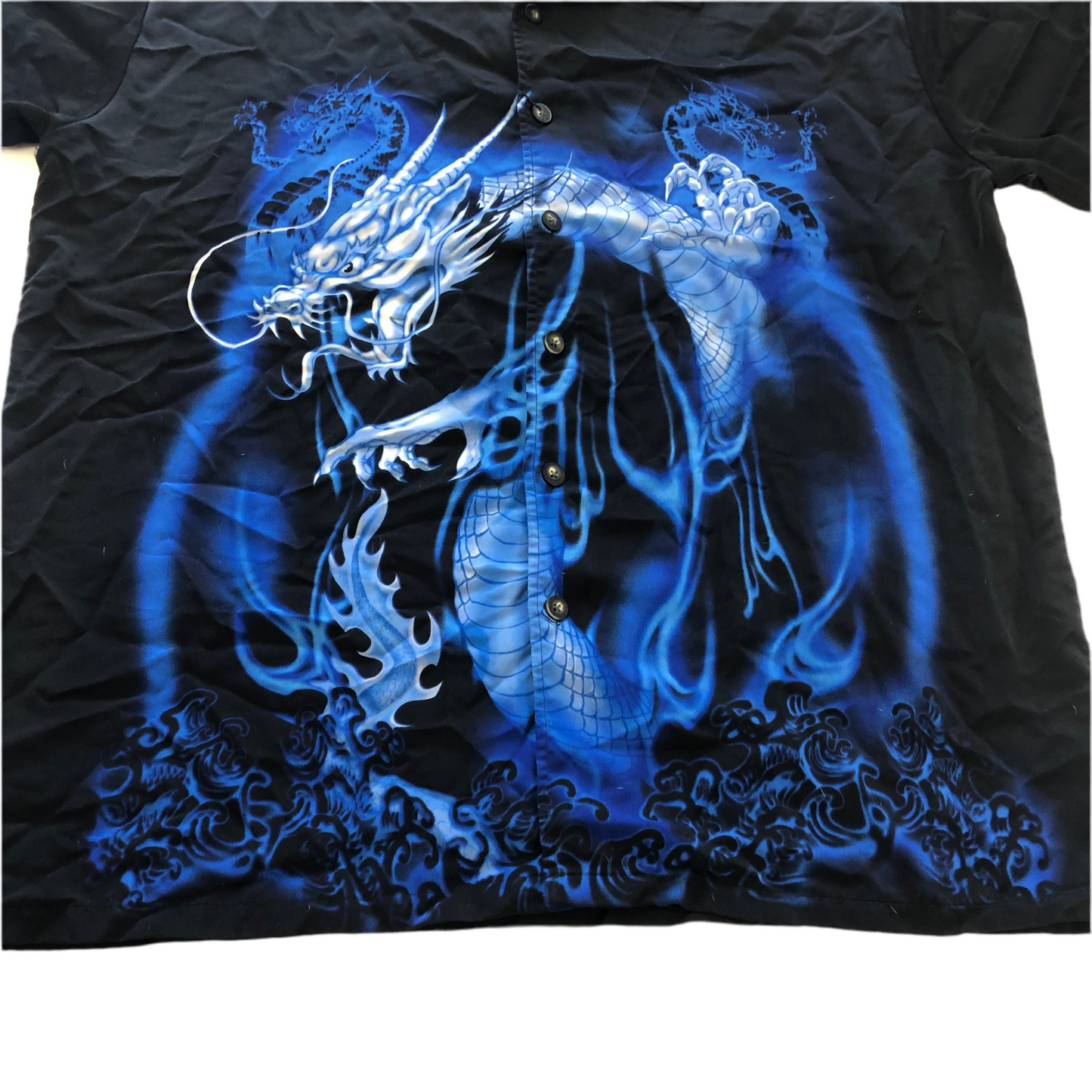Y2K Anchor Blue Flame Dragon Button Up Shirt
