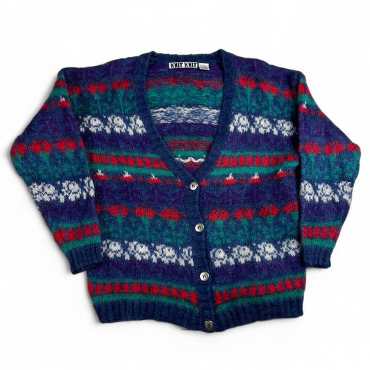 Vintage Knit Knit Mohair Blend Multicolor Patterned Cardigan