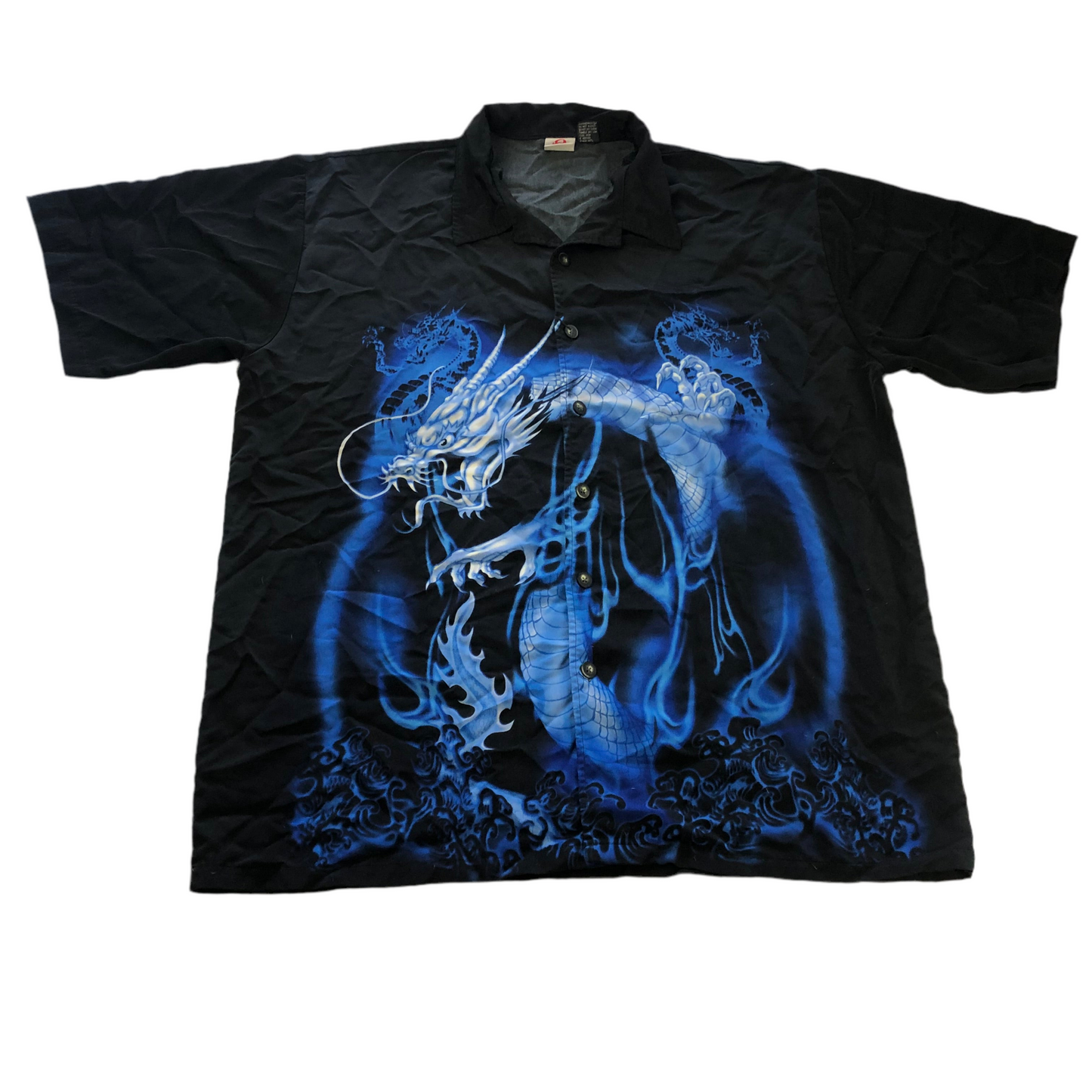 Y2K Anchor Blue Flame Dragon Button Up Shirt