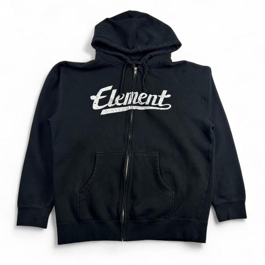 2000s Element Skateboarding Logo Spell Out Black Zip Up Hoodie Size M