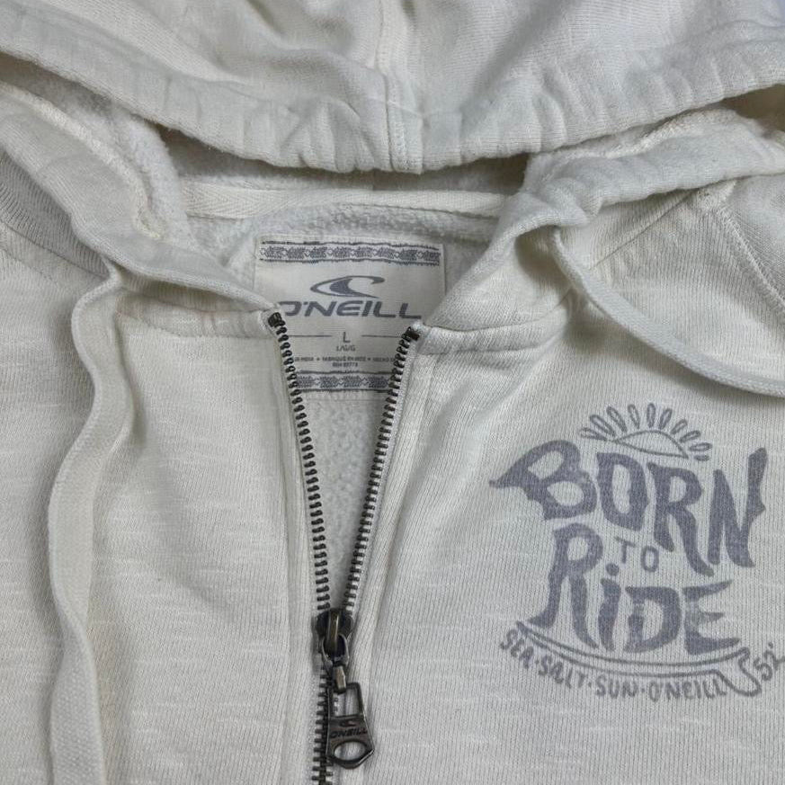 O’neill Surfboard Born to Ride White Zip Up Hoodie Size L