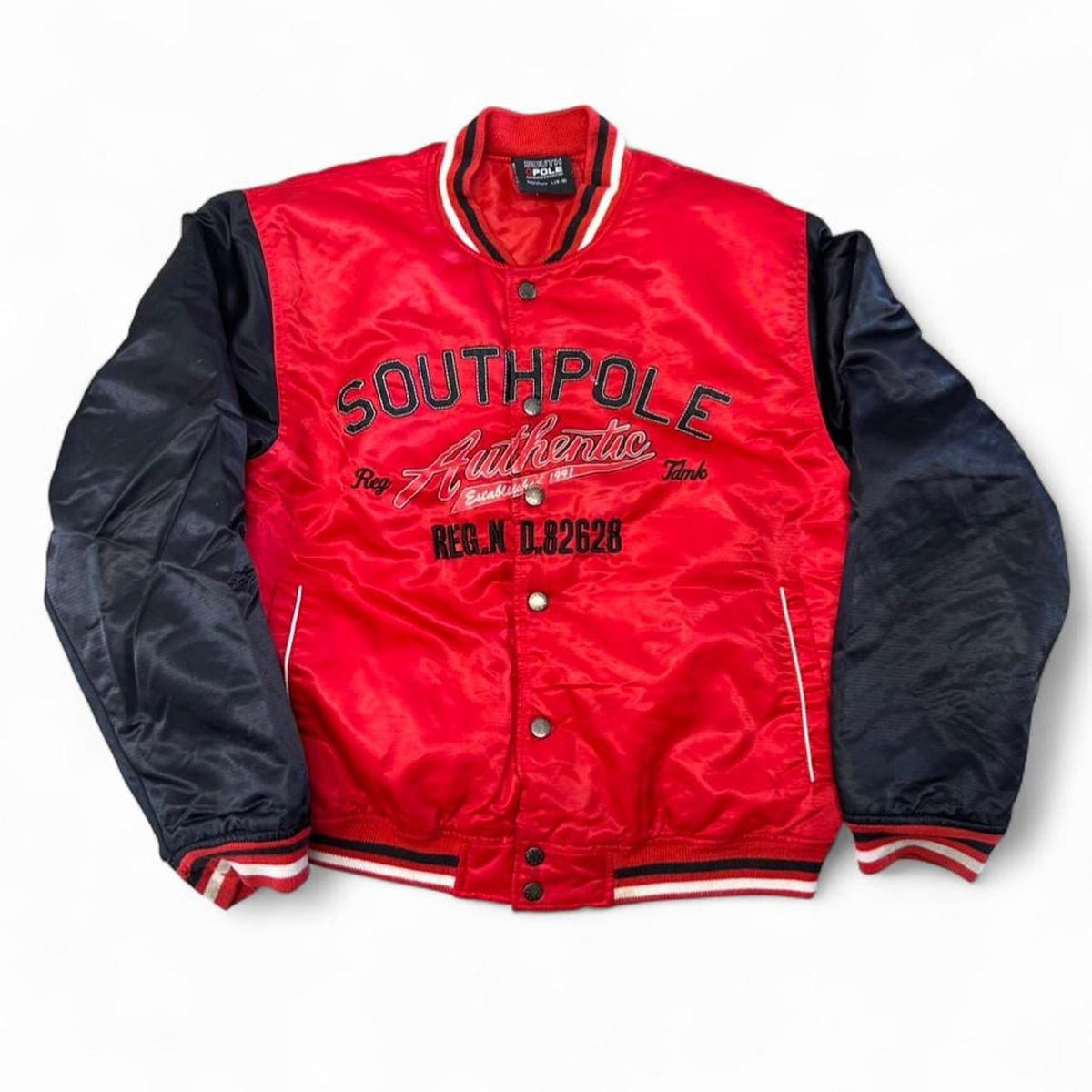 Vintage SouthPole Women’s Red Varsity Bomber Embroidered Jacket Size L