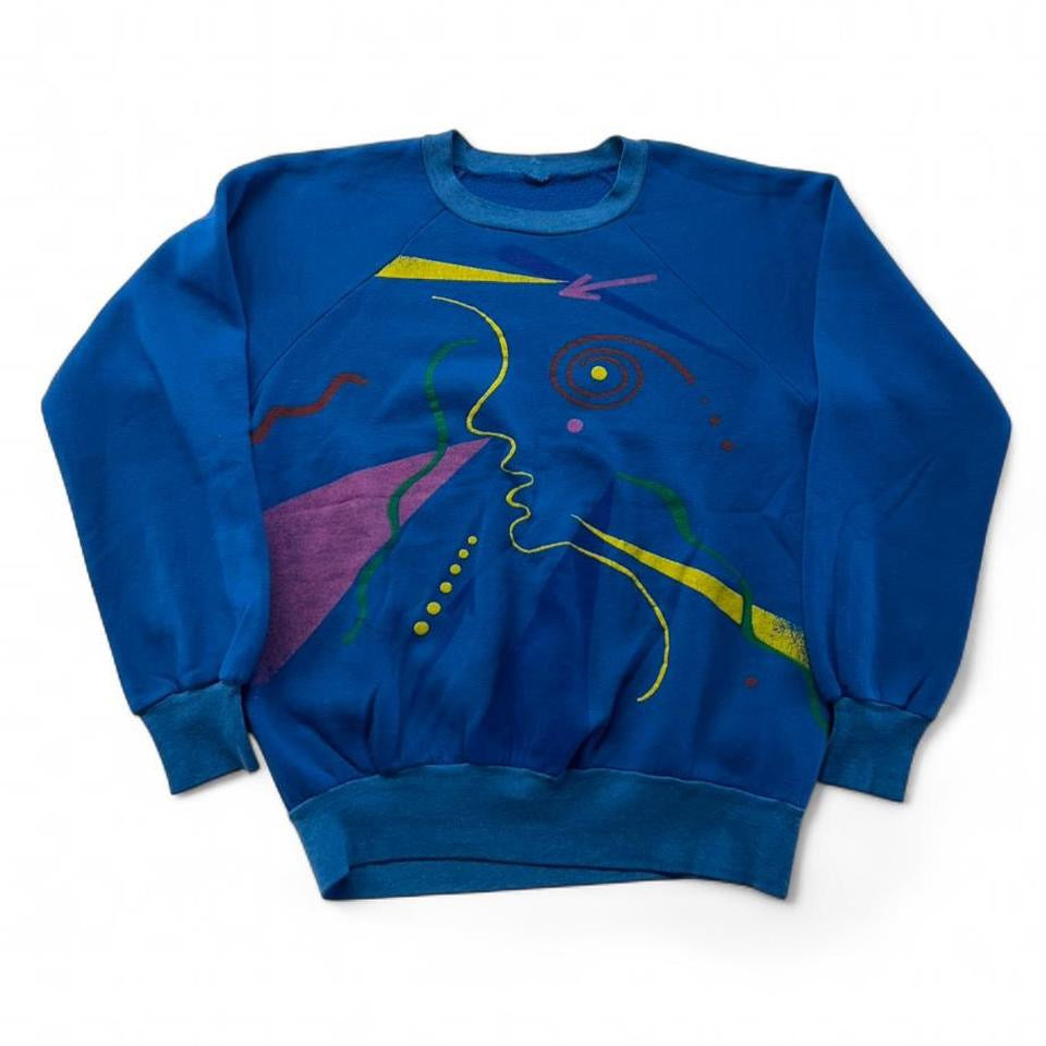 Vintage Art Abstract Picasso Style Blue Sweatshirt Size M