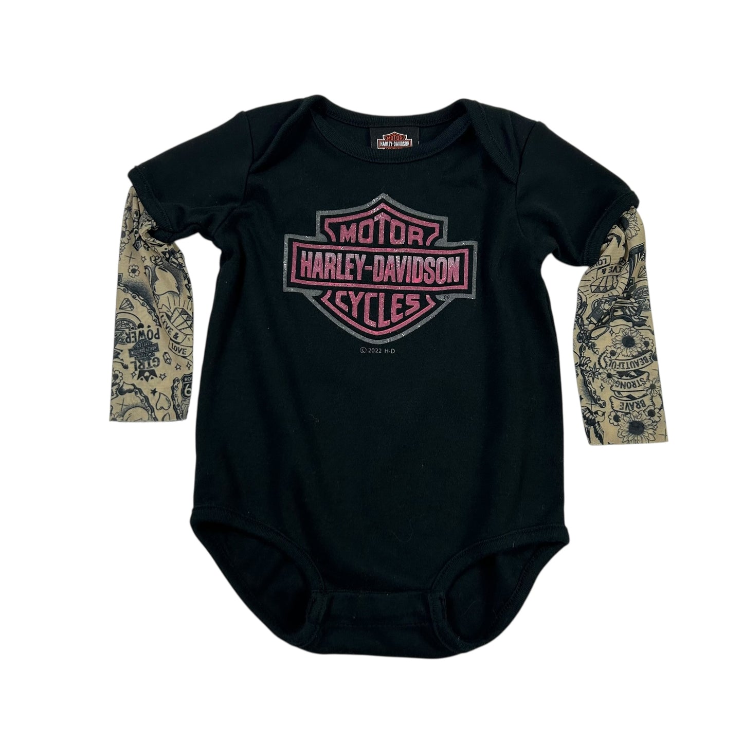 Harley Davidson Mesh Tattoo Sleeves Onesie 6/9M