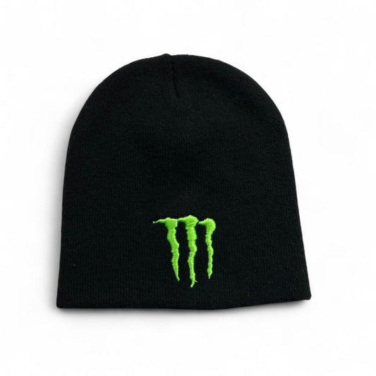 Y2K Monster Energy Logo Embroidered Black Skully Cap Beanie