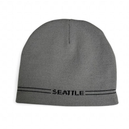 Vintage Seattle Grey & Black Stripe Skully Cap Beanie