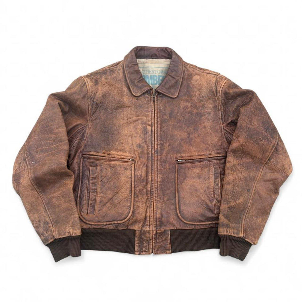 Vintage 1980s A-2 Brown Leather Town Leather Bomber Jacket Size 46