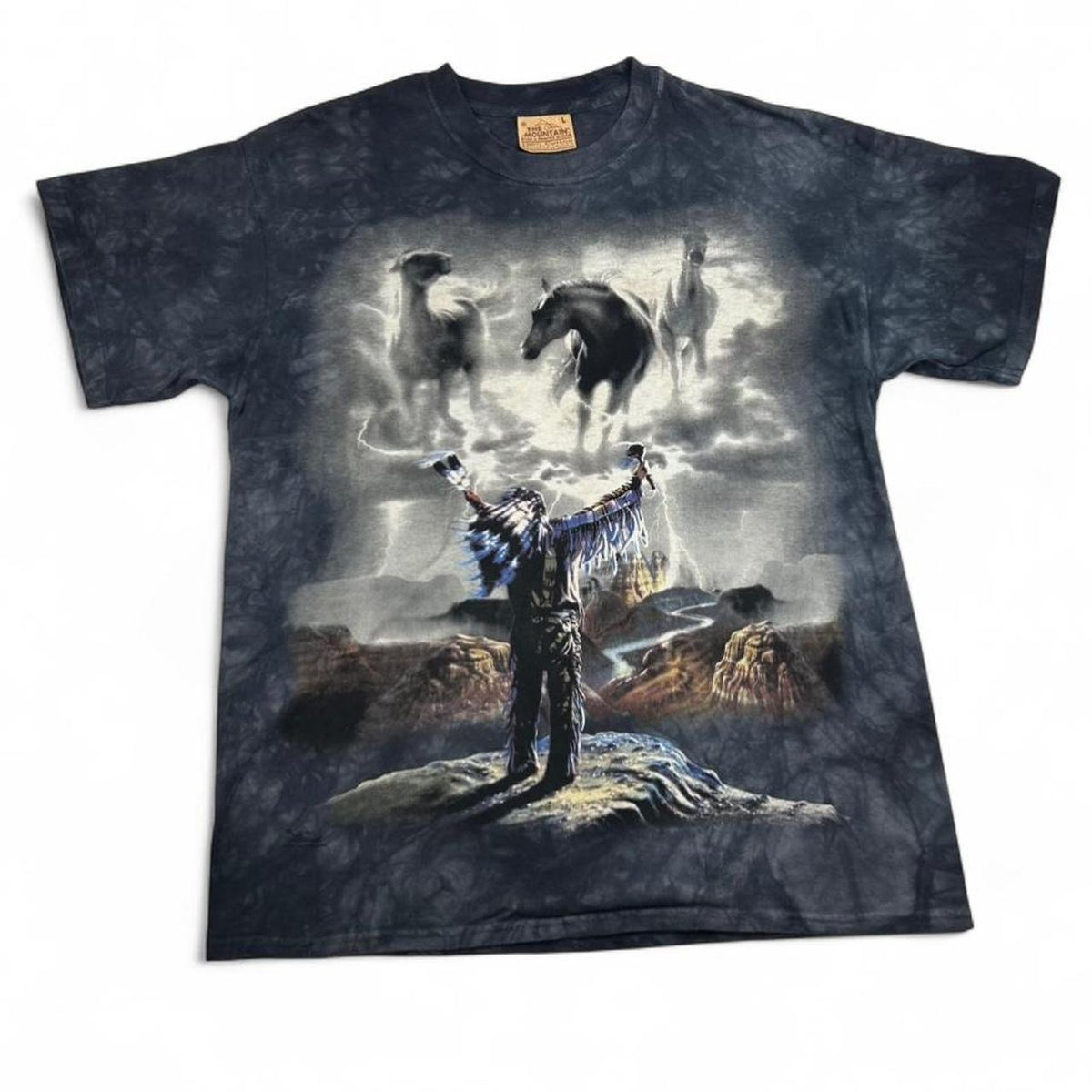 2003 The Mountain "Summoning The Storm” Tye Dye Native American Graphic T-Shirt Size L