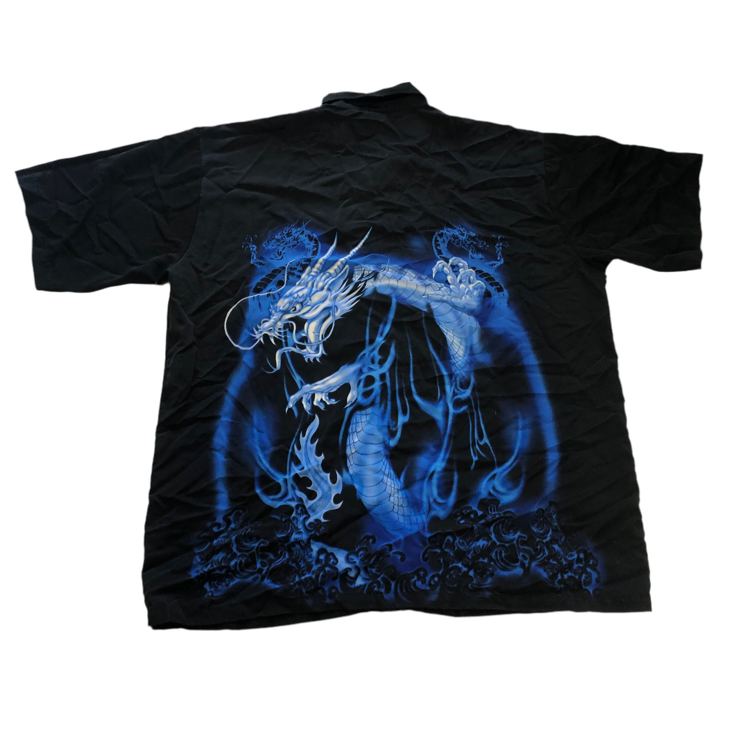 Y2K Anchor Blue Flame Dragon Button Up Shirt