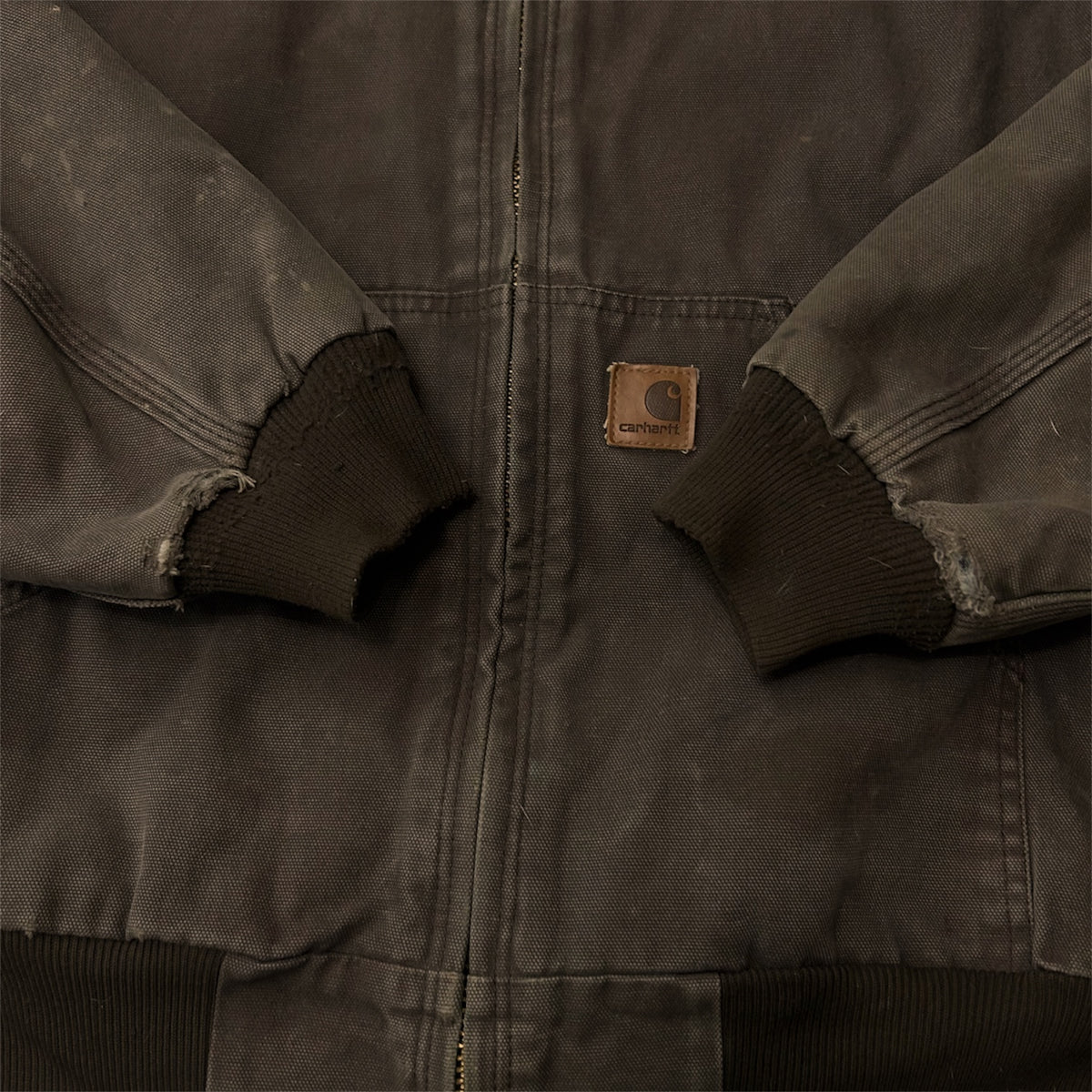 Faded Carhartt J280 Brown Duck Cavas Quilt Lined Hooded Distressed Jacket Size M