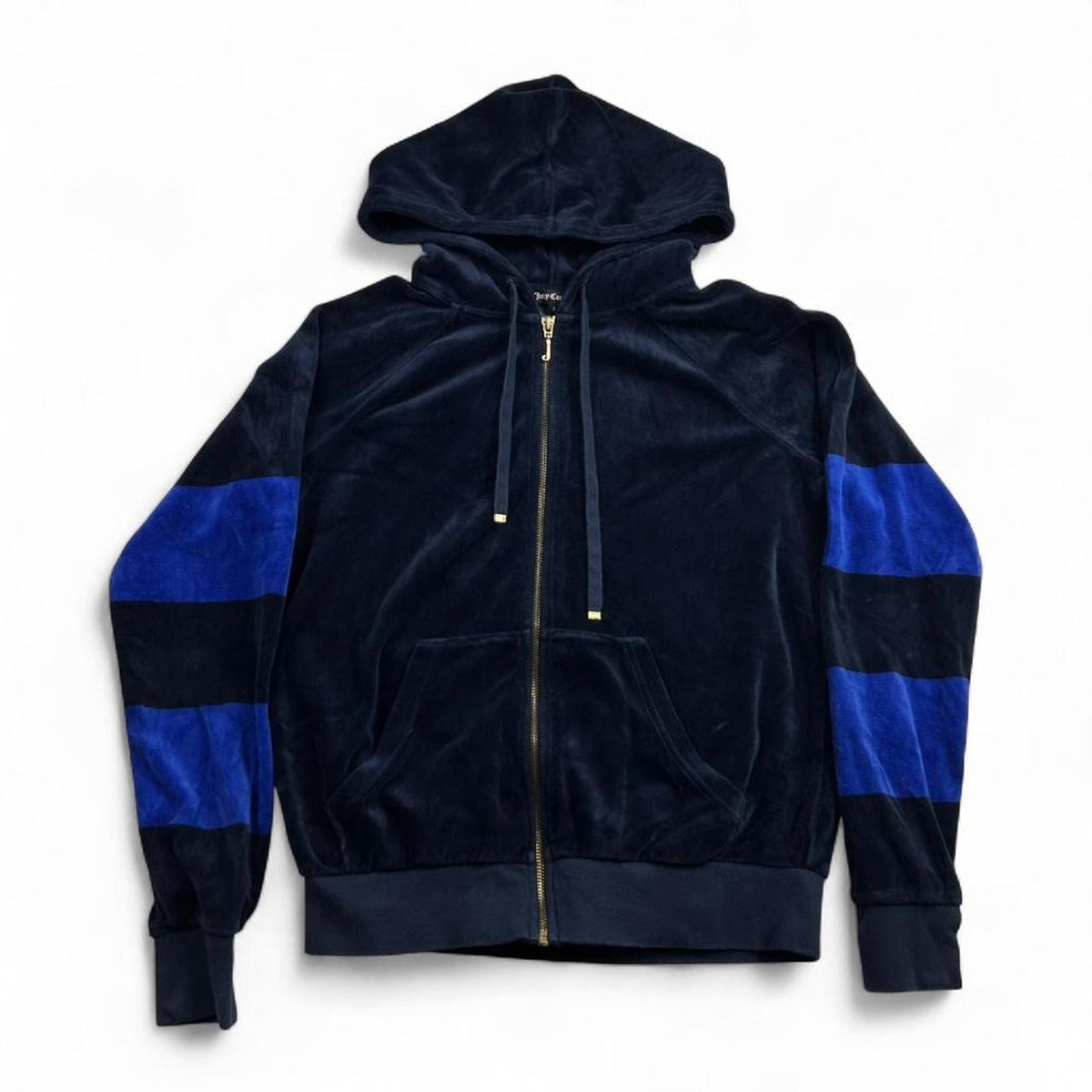 Y2K Juicy Couture Velour Navy & Blue Zip Up Hoodie Size S