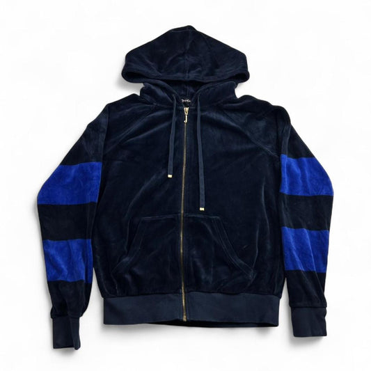 Y2K Juicy Couture Velour Navy & Blue Zip Up Hoodie Size S