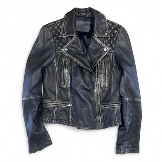 AllSaints Leather Cargo Biker Women’s Motorcycle Jacket
