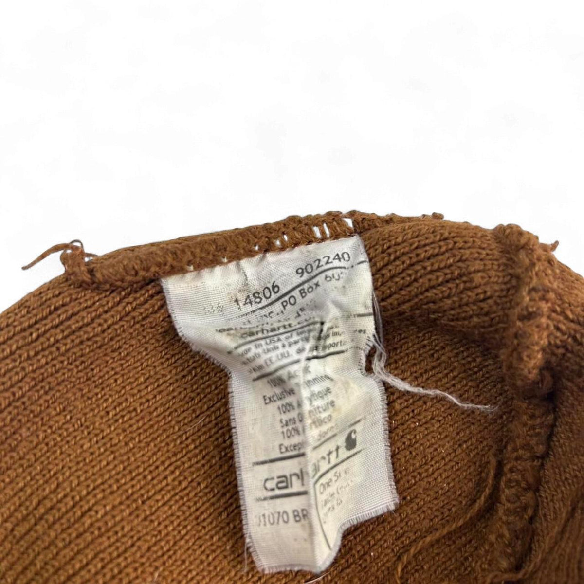 Vintage Carhartt Leather Logo Knit Brown Beanie