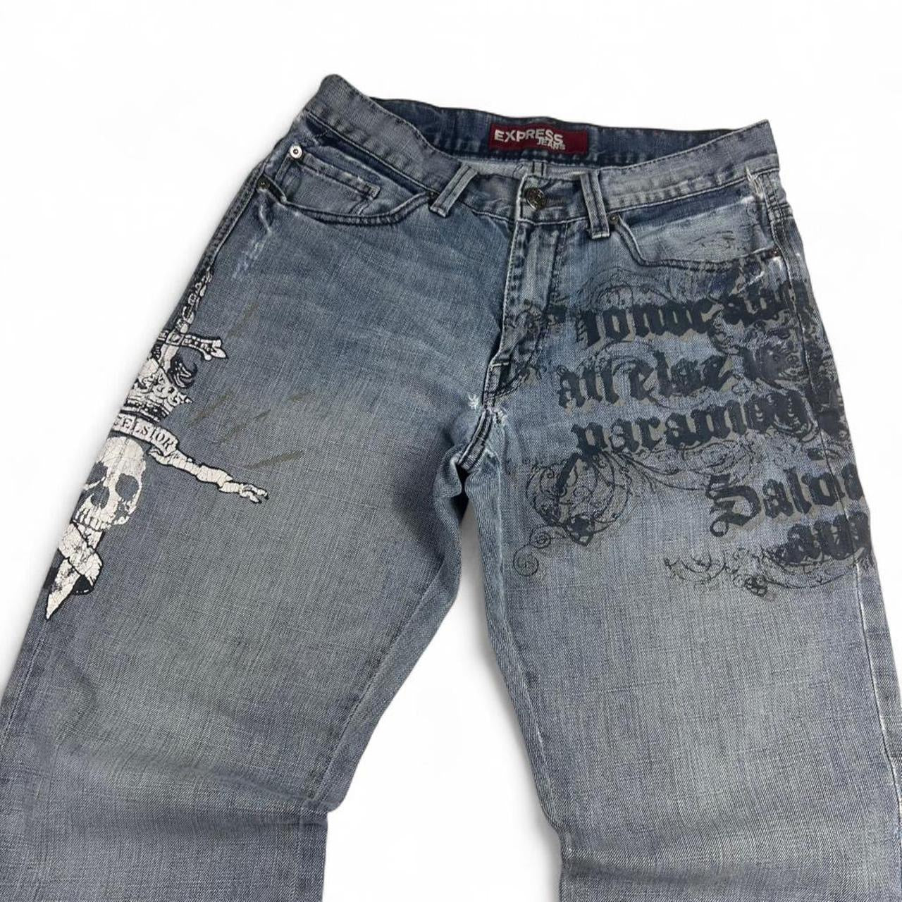 Vintage Express Jeans Graphic Skulls Printed Kingston Denim Jeans