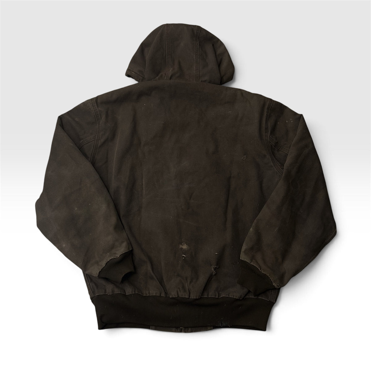 Faded Carhartt J280 Brown Duck Cavas Quilt Lined Hooded Distressed Jacket Size M