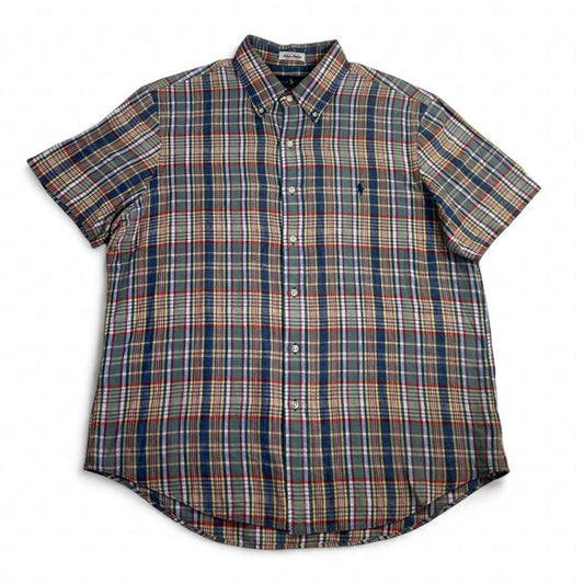 Ralph Lauren Indian Madras Classic Fit Multicolor Short Sleeve Plaid Button Up Size L