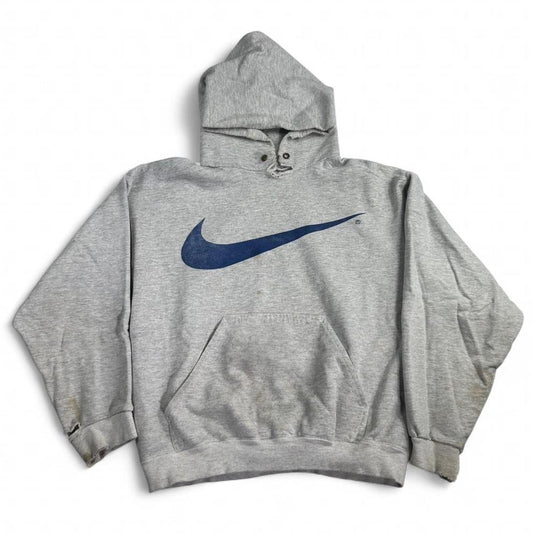 Vintage Thrashed Nike BIg Swoosh Grey Hoodie Size S